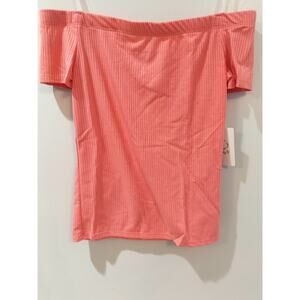 Trendy JS Coral Ribbed Off Shoulder Top Junior's L Stretch NWT